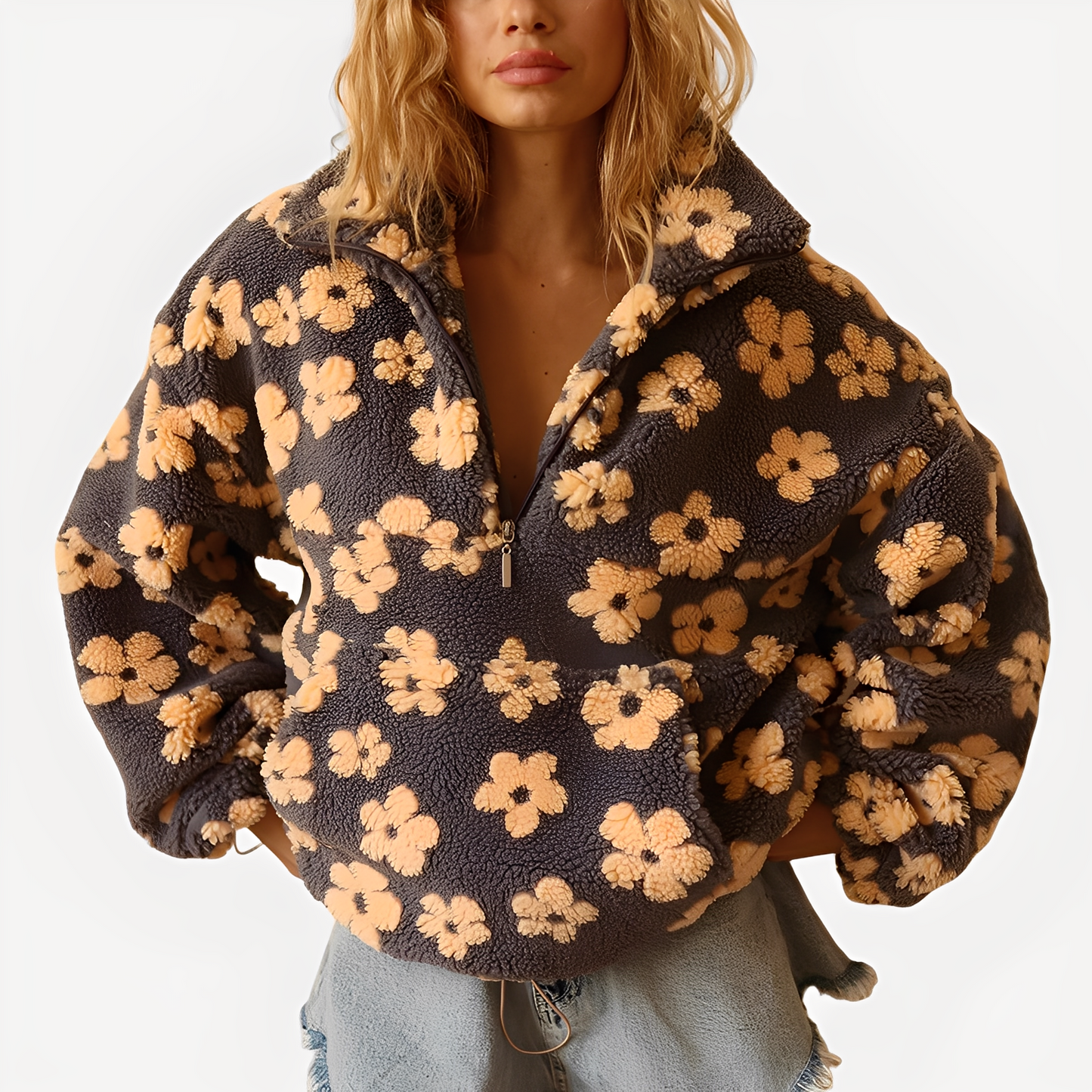 Elizabeth - Damen-Sherpa-Pullover mit elegantem Blumenprint