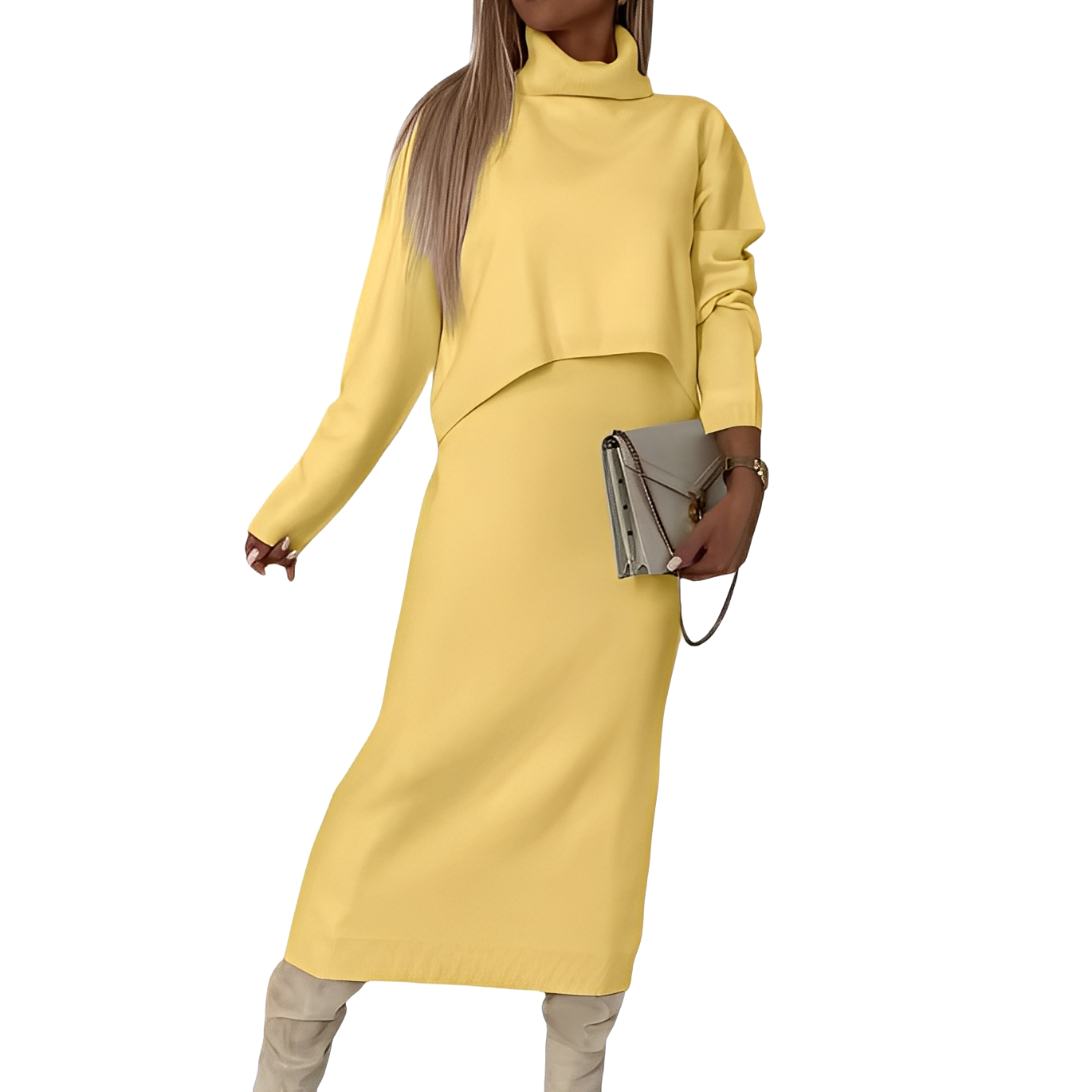 Natalee - Elegantes Damen-Rollkragenpullover- und Rock-Set