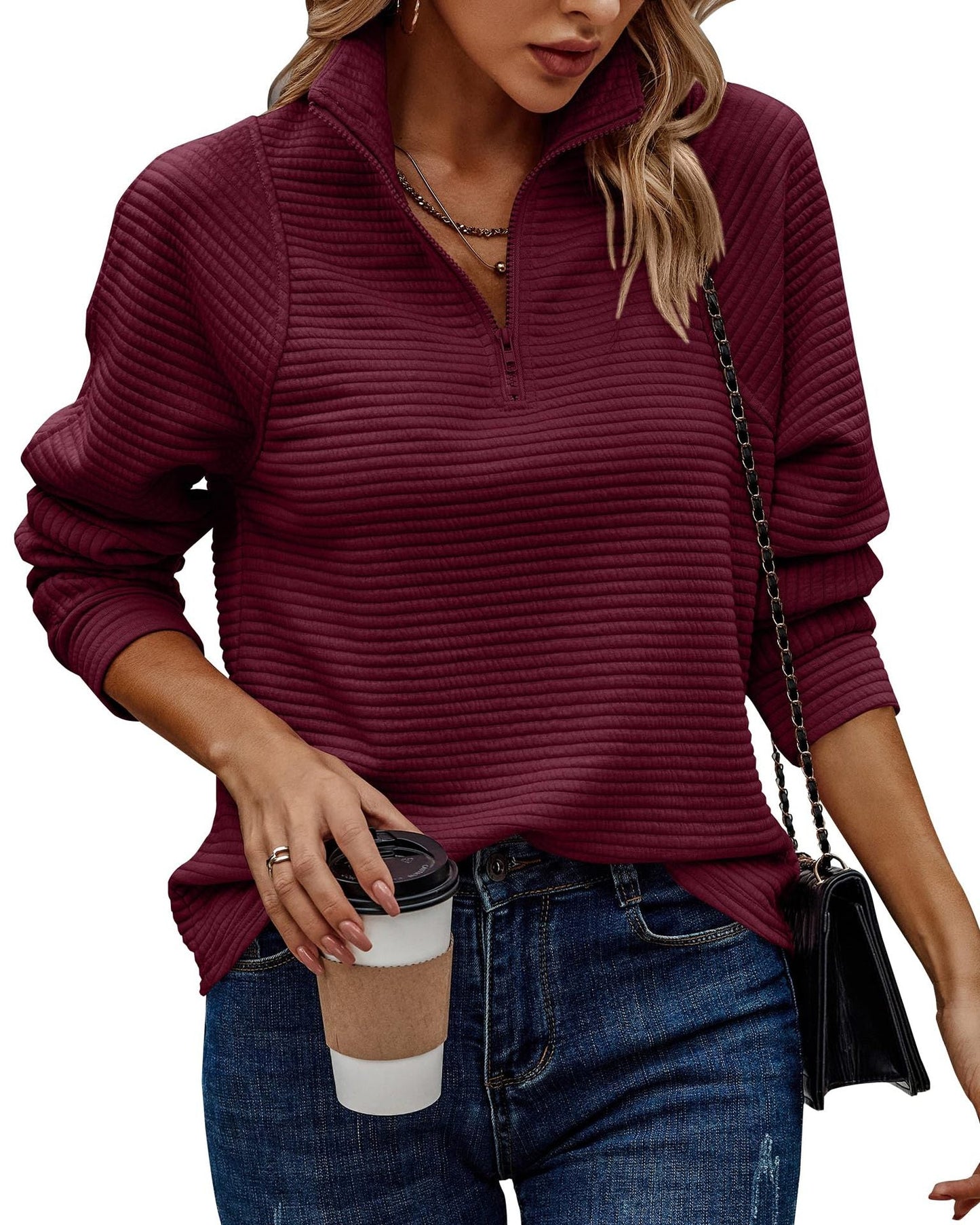 Zinnia - Damenpullover mit Reißverschluss und Rippstruktur