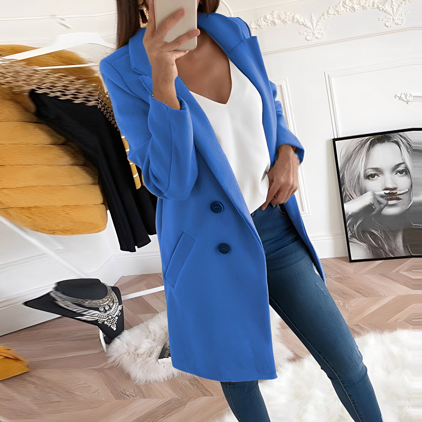 Chantal - Eleganter langer Damenmantel aus Wolle