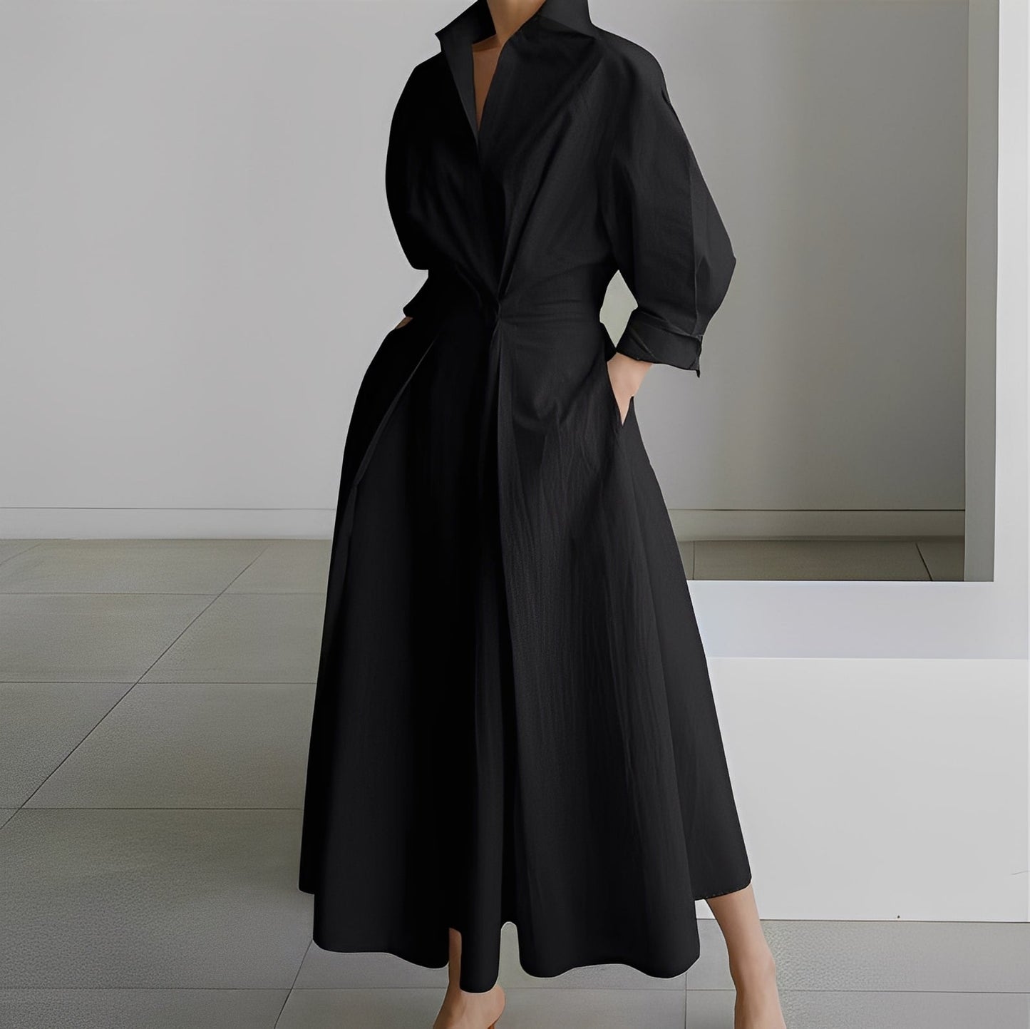 Lavina - Gemütliches Damenkleid mit langen Ärmeln und Taschen