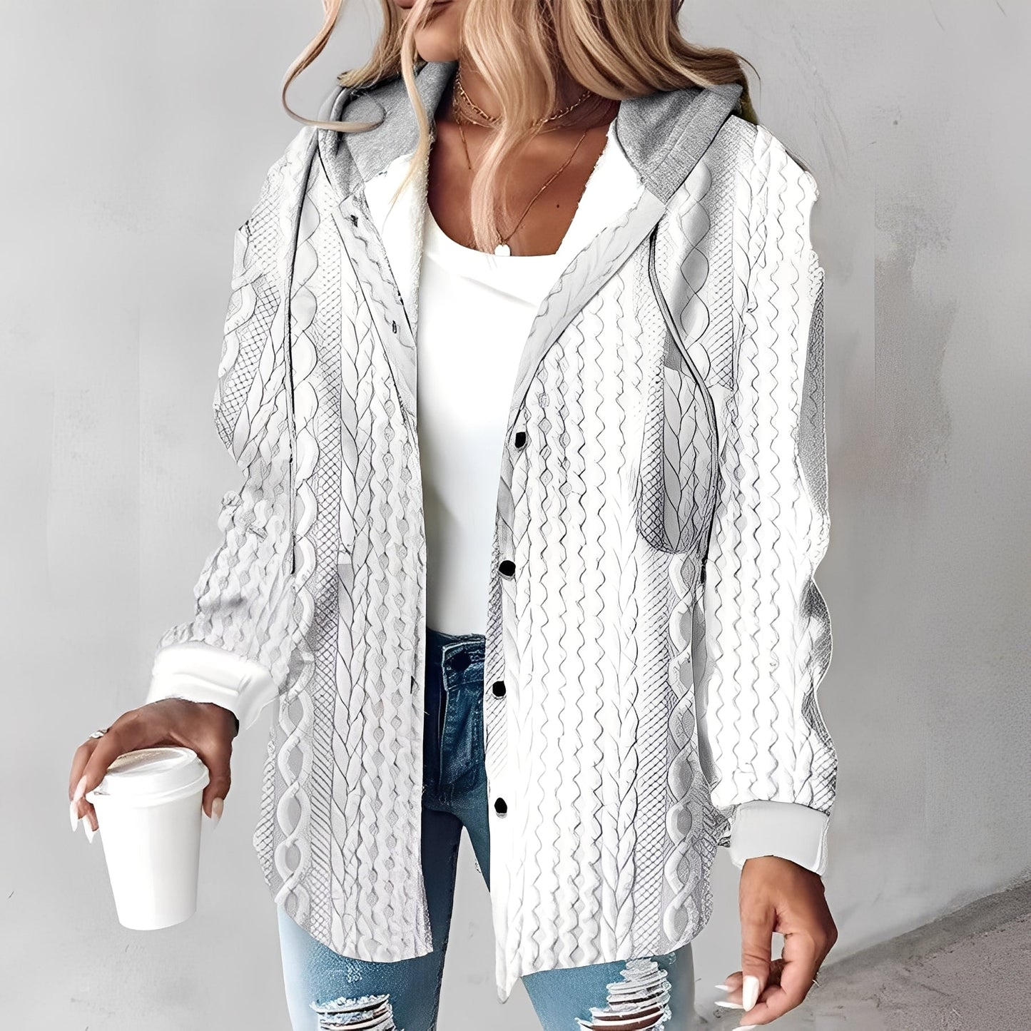 Martina - Bequeme Wolljacke mit Kapuze für Damen