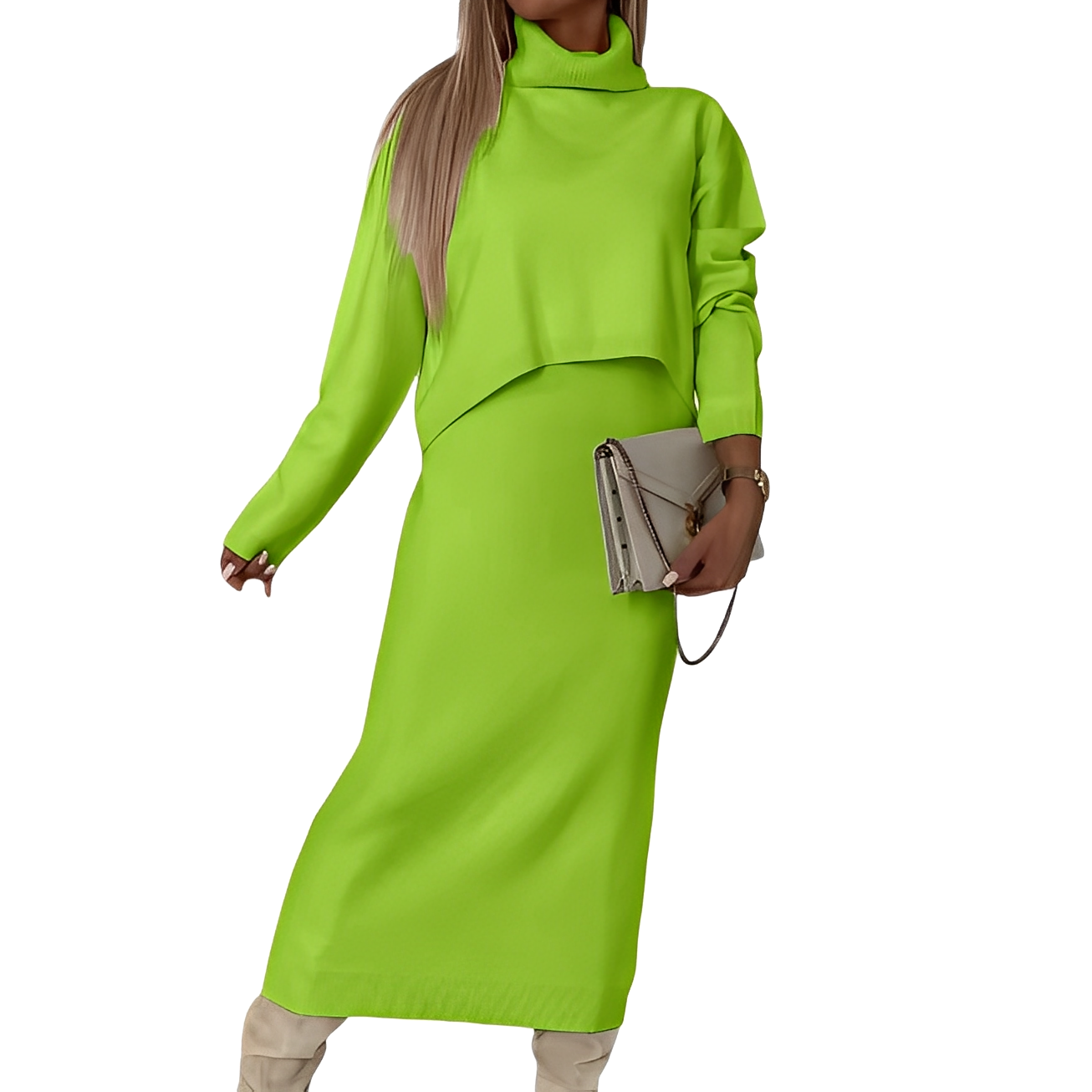 Natalee - Elegantes Damen-Rollkragenpullover- und Rock-Set