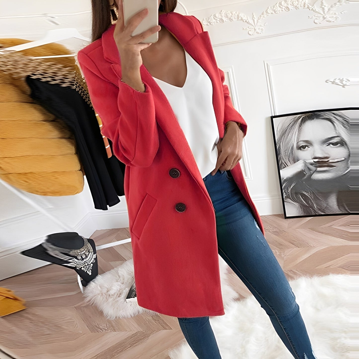 Chantal - Eleganter langer Damenmantel aus Wolle