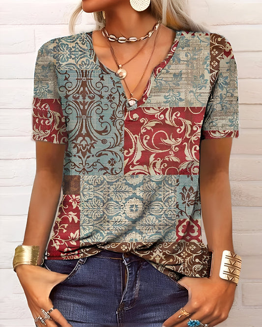 Denise - Frauen Boho-Bluse mit V-Ausschnitt und Knöpfen