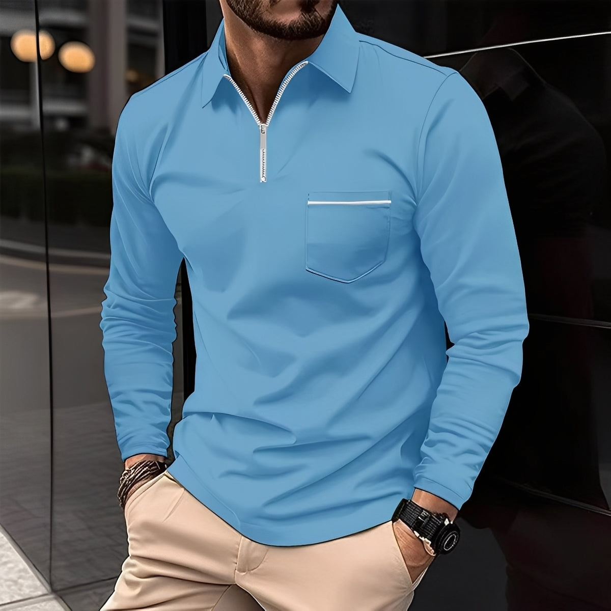 Bernard - Bequemes Langarm-Poloshirt mit Herren-Tasche