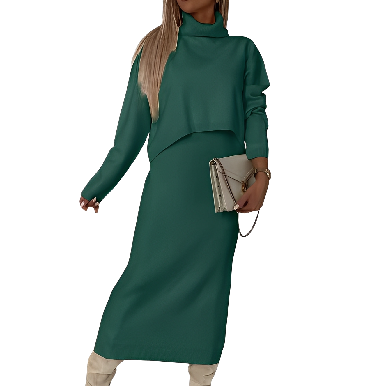 Natalee - Elegantes Damen-Rollkragenpullover- und Rock-Set