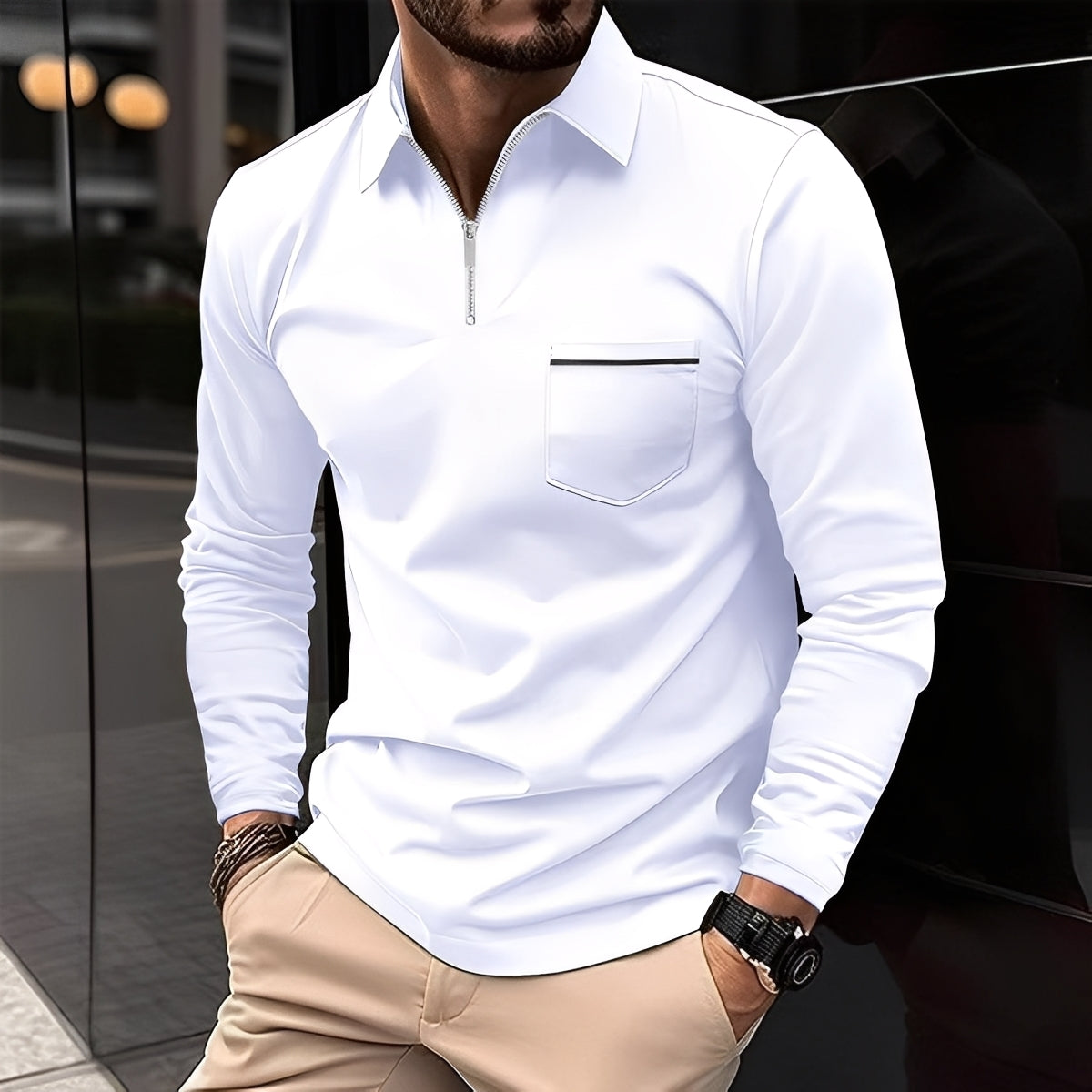 Bernard - Bequemes Langarm-Poloshirt mit Herren-Tasche