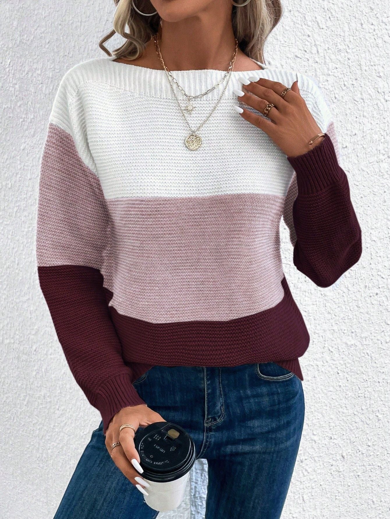 Margaret - Gestreifter Pullover mit Patchwork für Damen