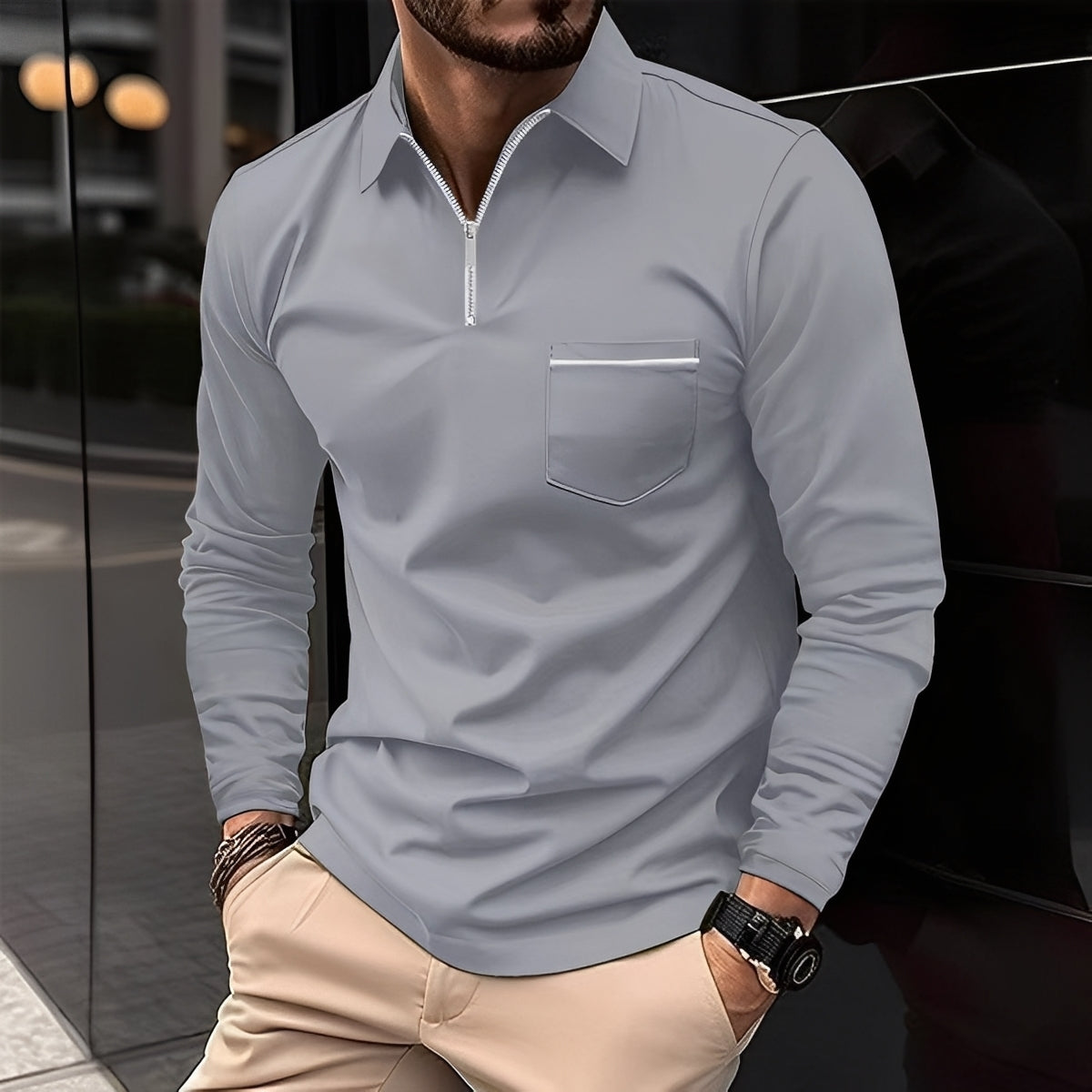 Bernard - Bequemes Langarm-Poloshirt mit Herren-Tasche