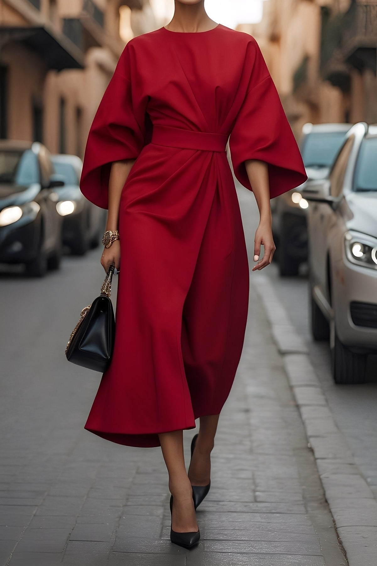 Nicole - Stilvolles Damen-Midikleid mit Puffärmeln
