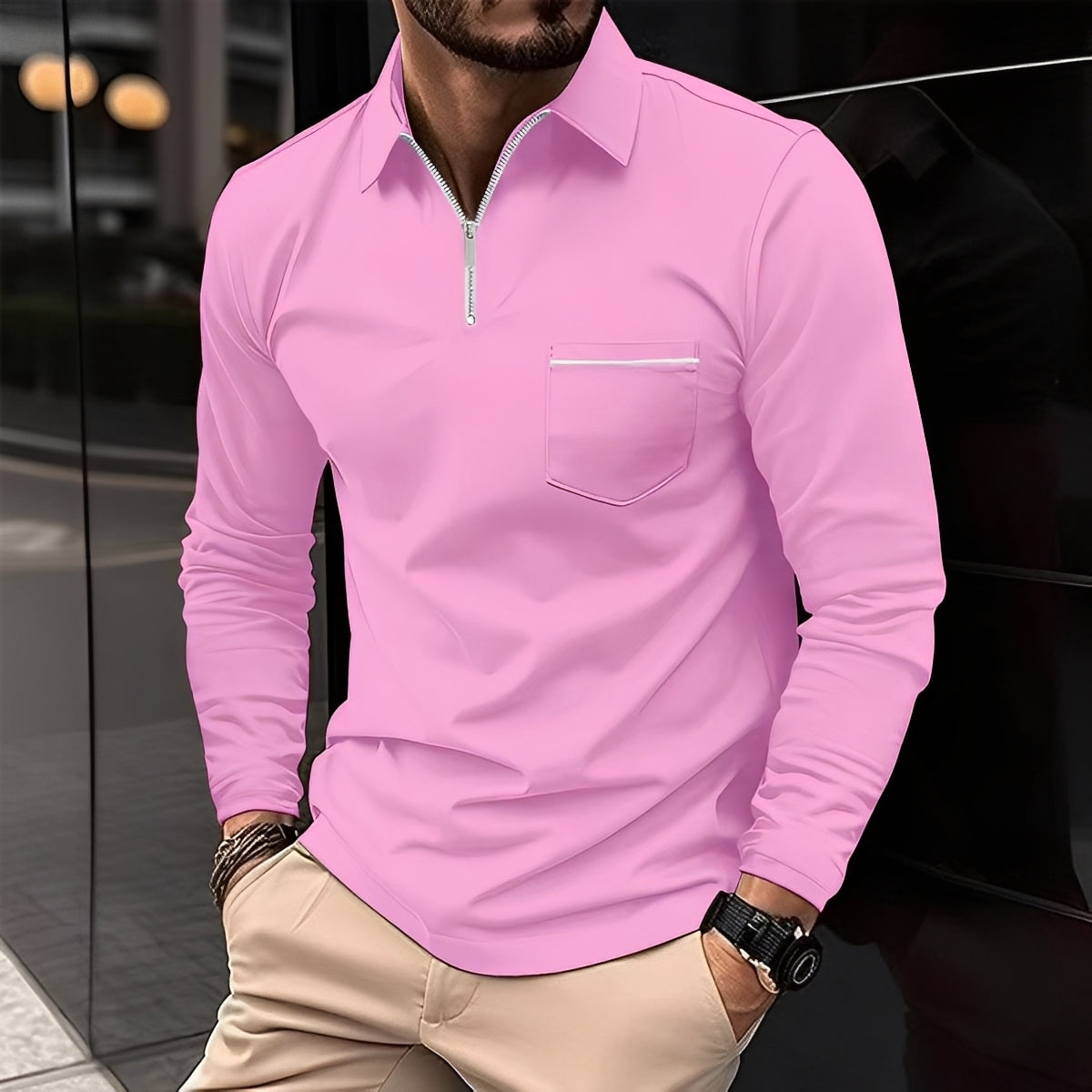 Bernard - Bequemes Langarm-Poloshirt mit Herren-Tasche