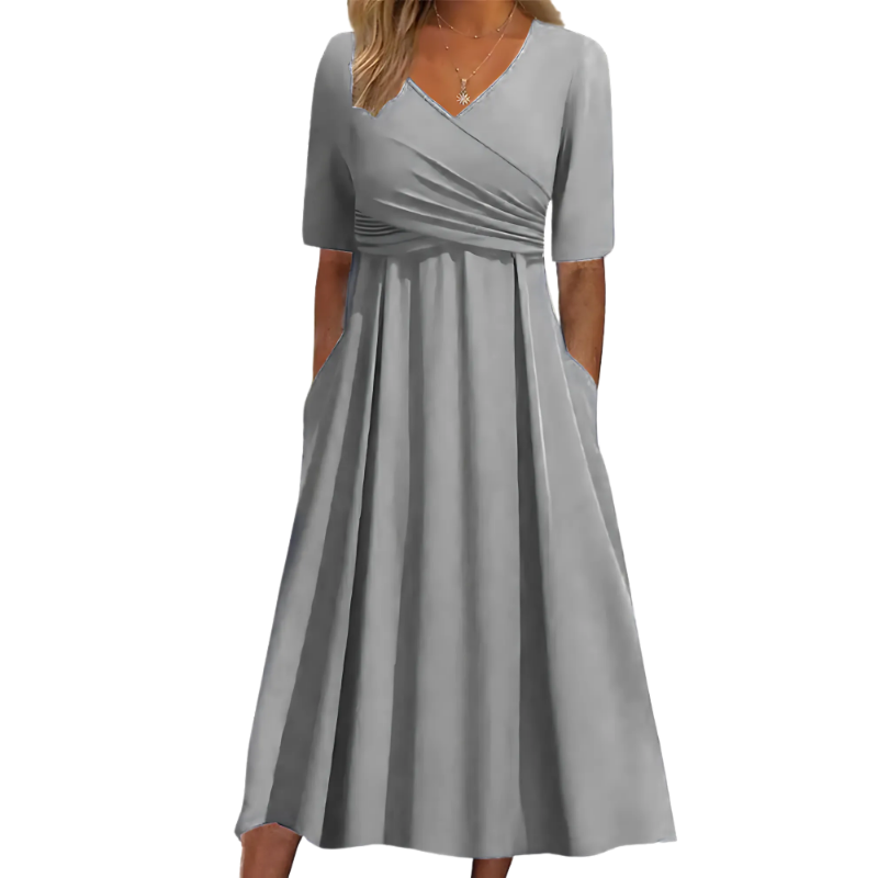 Esther – Kleid mit Kreuzplissee und V-Ausschnitt