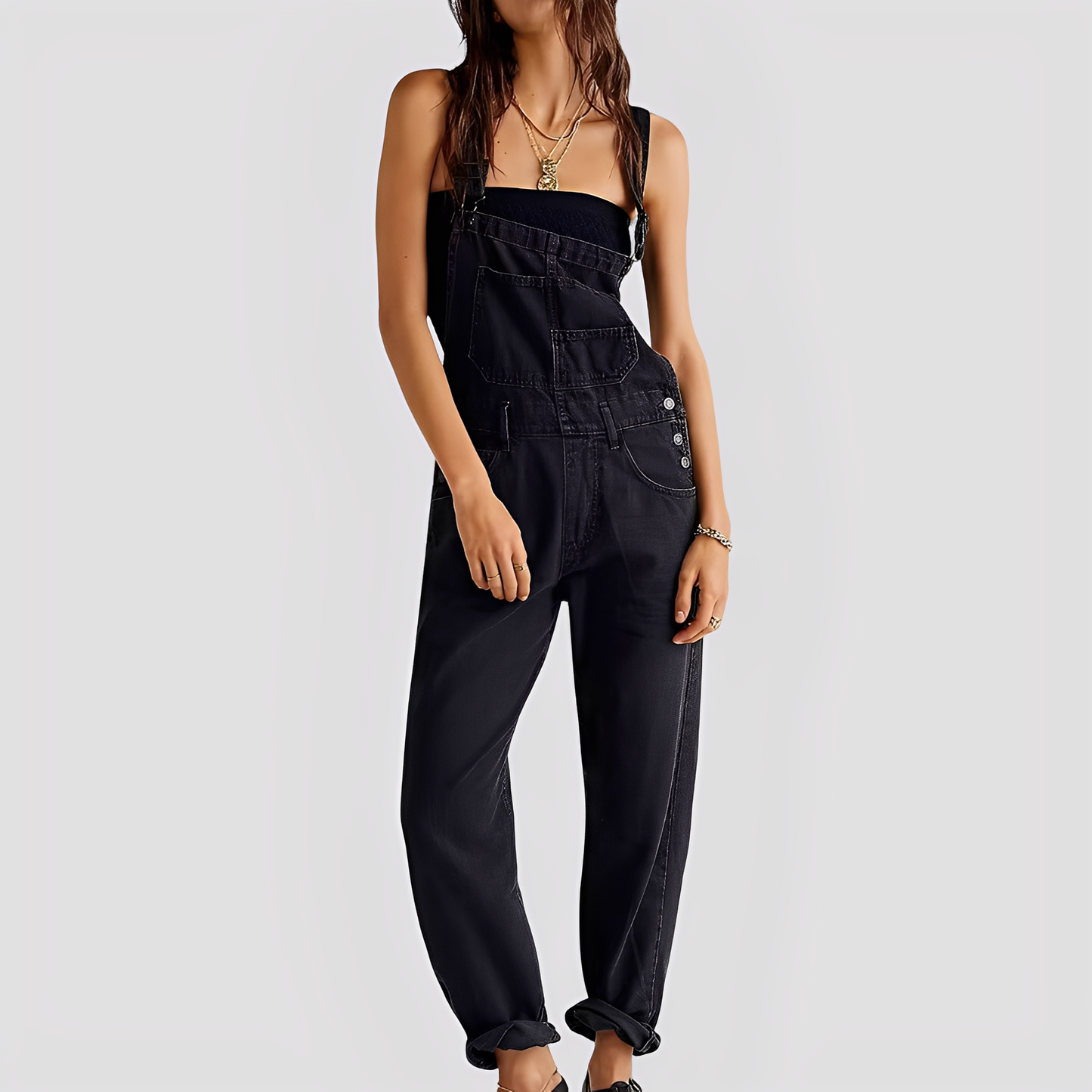 Mildred - Weite, klassische Damenjeans-Latzhose