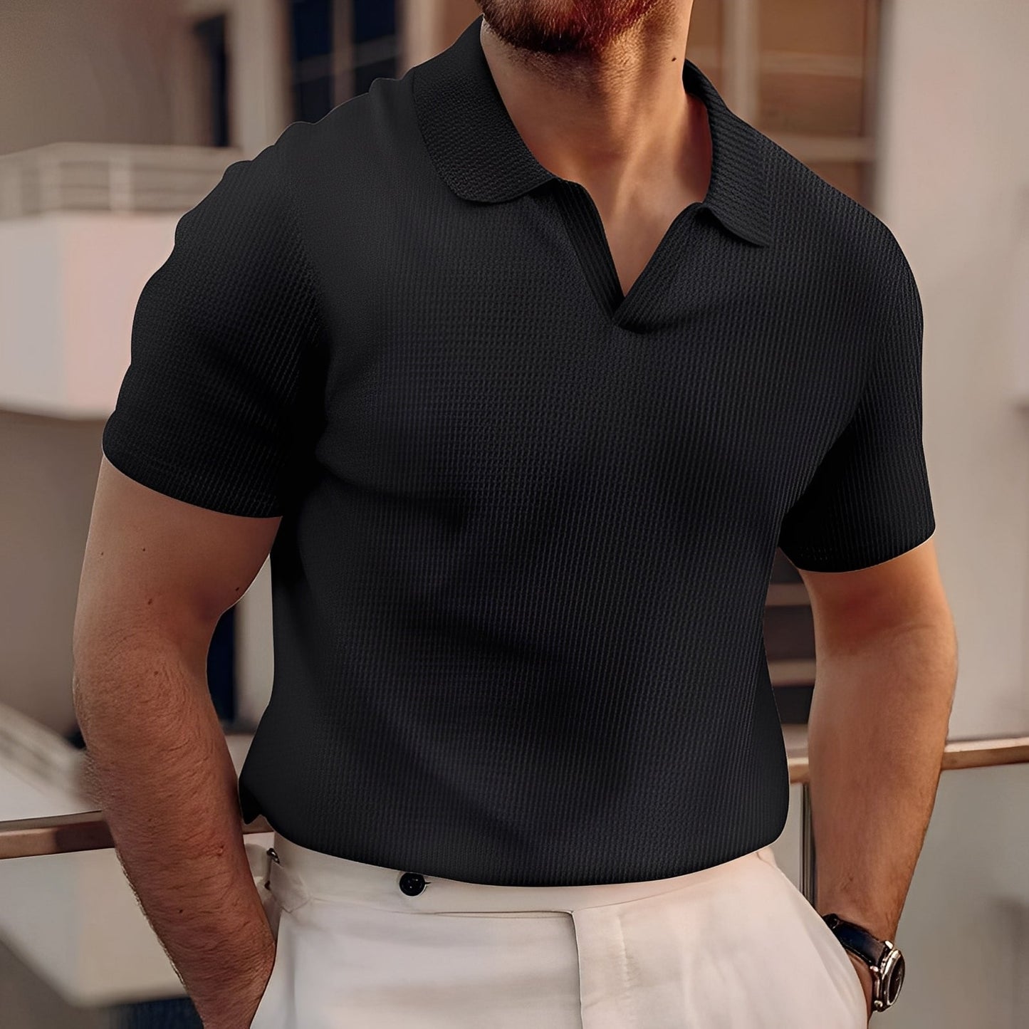 Harley - Schlichtes Herren-Poloshirt mit kurzen Ärmeln und Wabenmuster