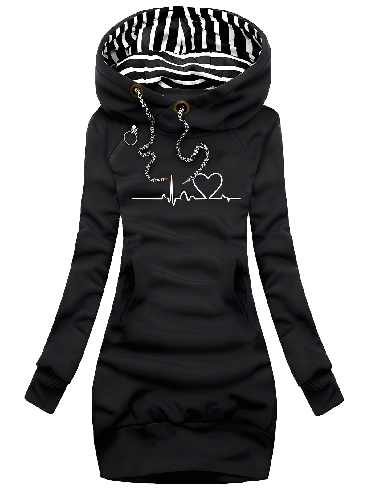 Roxanne - Langes Damen-Strickkleid mit Muster und Kapuze