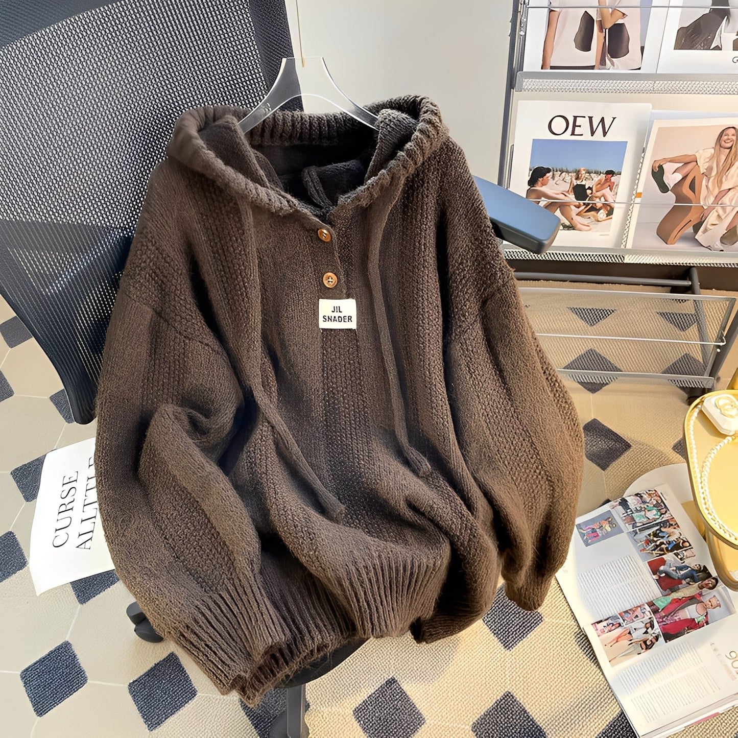 Haylee - Bequemer gestrickter Hoodie mit Knöpfen für Damen