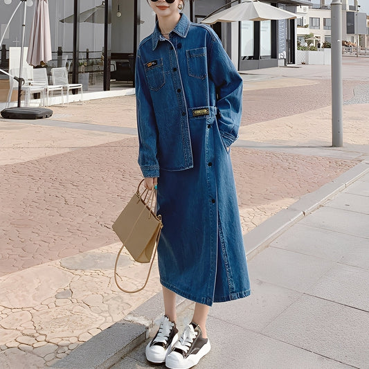 Christabel - Langes Retro-Jeanskleid mit Taschen für Frauen