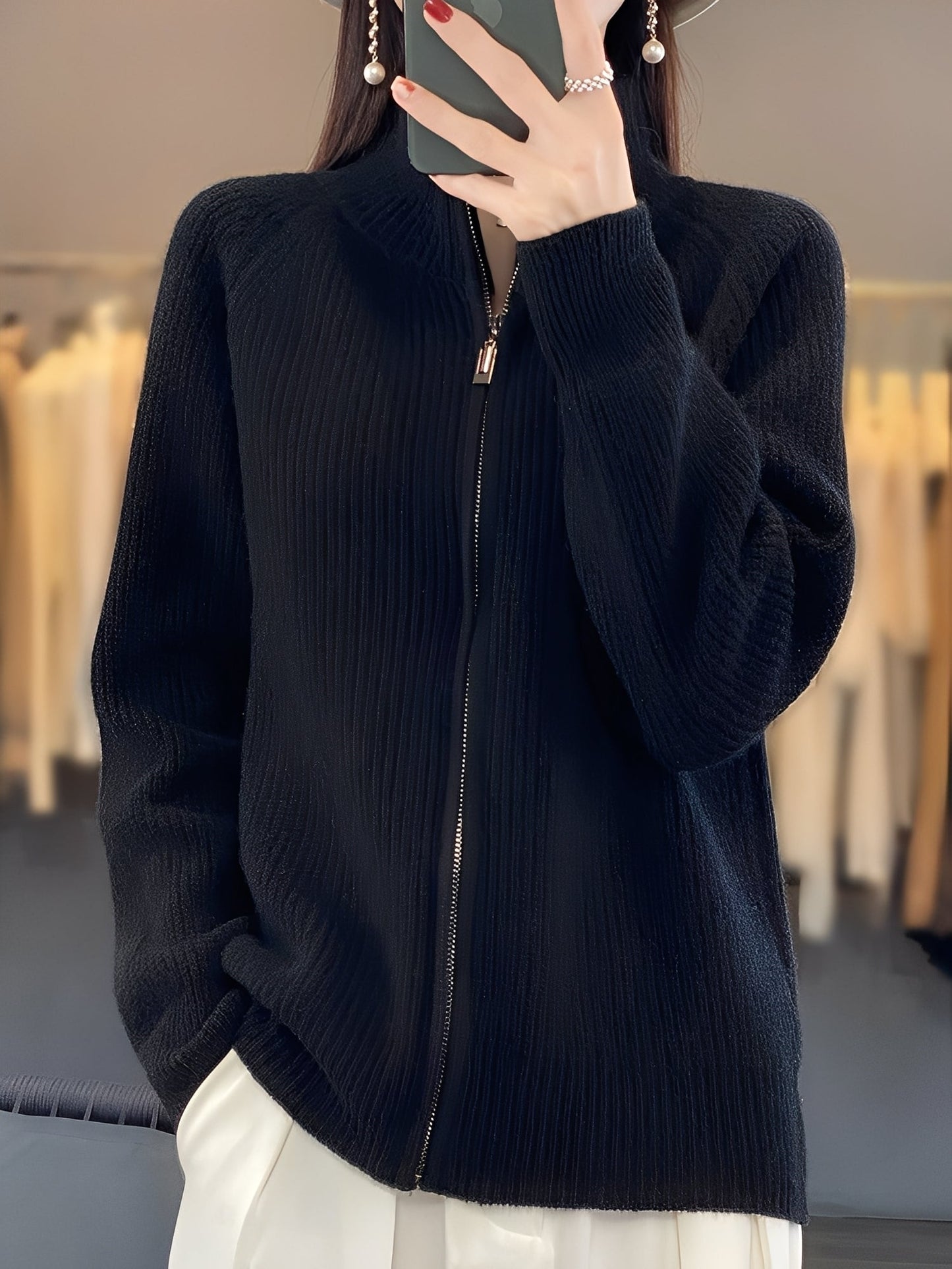 Brylee - Moderne Wollstrickjacke für Damen mit Reißverschluss