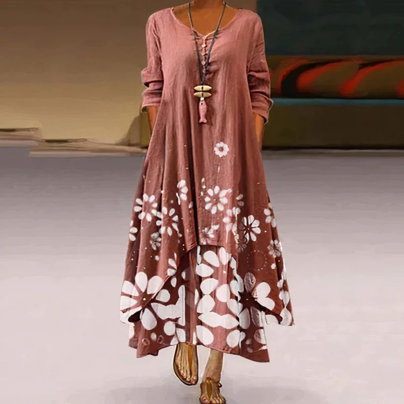 Elira – Zweilagiges Maxikleid mit Print
