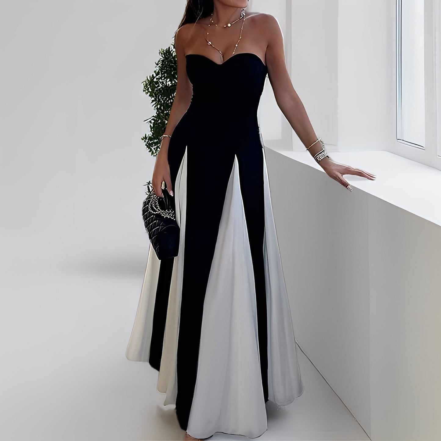 Charisse - Elegantes Kleid mit Kontrast und weitem Rock für Damen