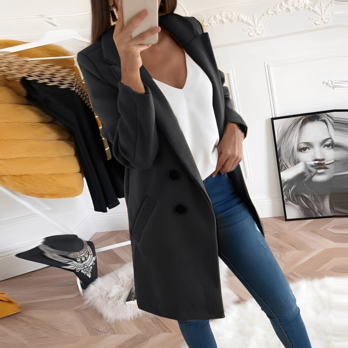 Chantal - Eleganter langer Damenmantel aus Wolle