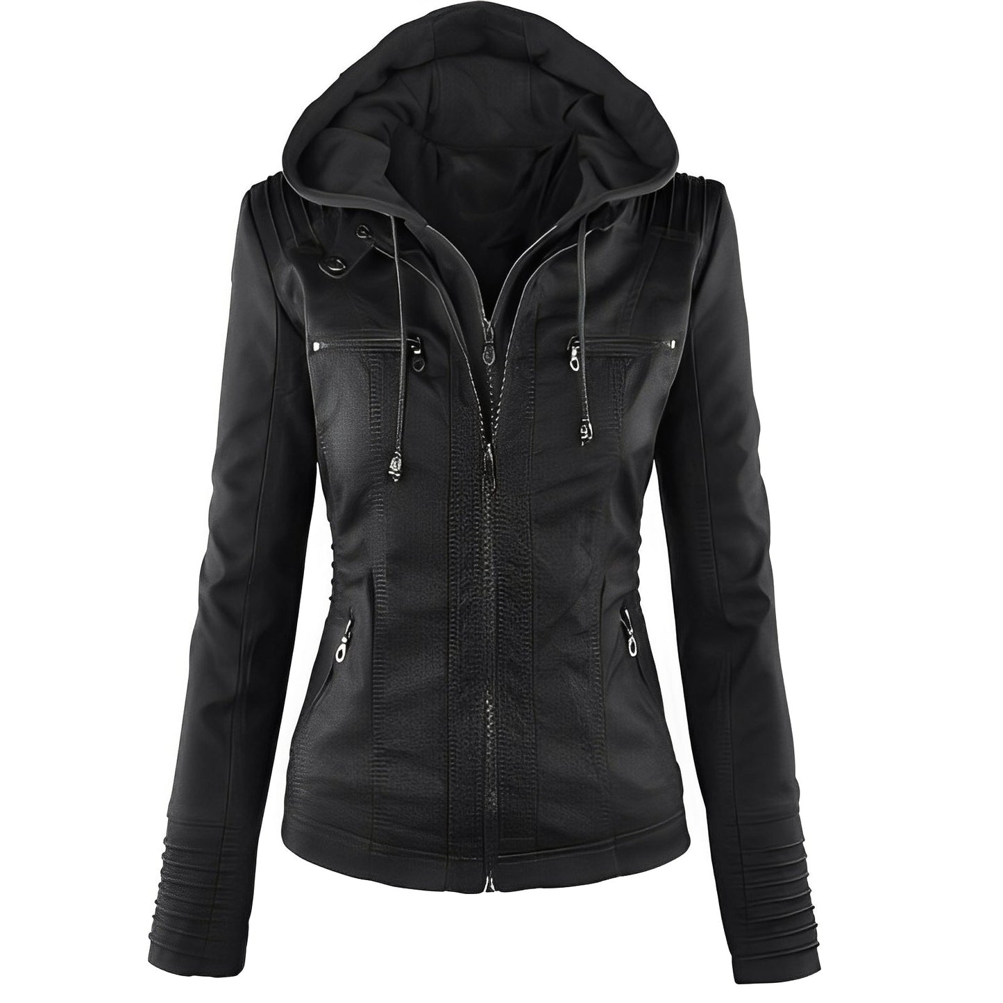 Janene - Bequeme, wasserfeste Lederjacke mit Kapuze für Damen