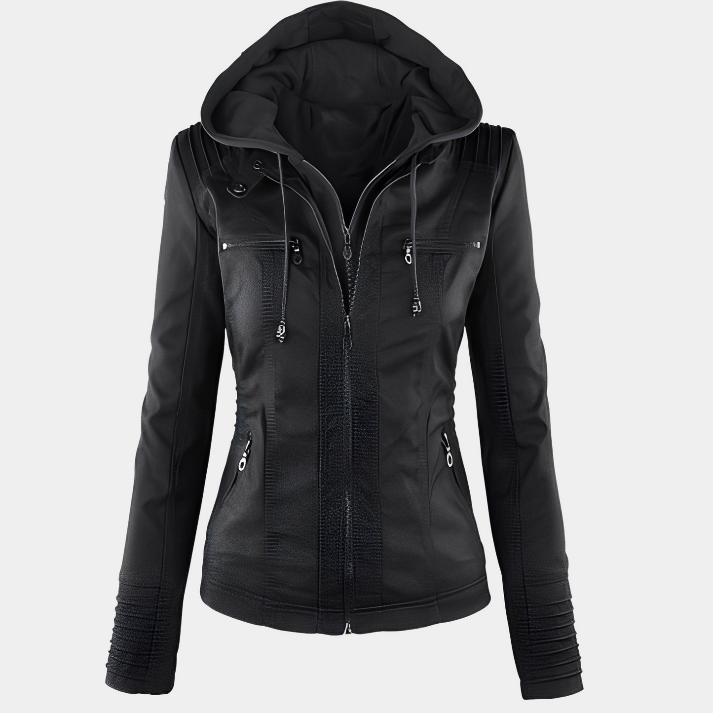 Jaylene - Trendige wasserdichte Damen-Lederjacke mit Kapuze