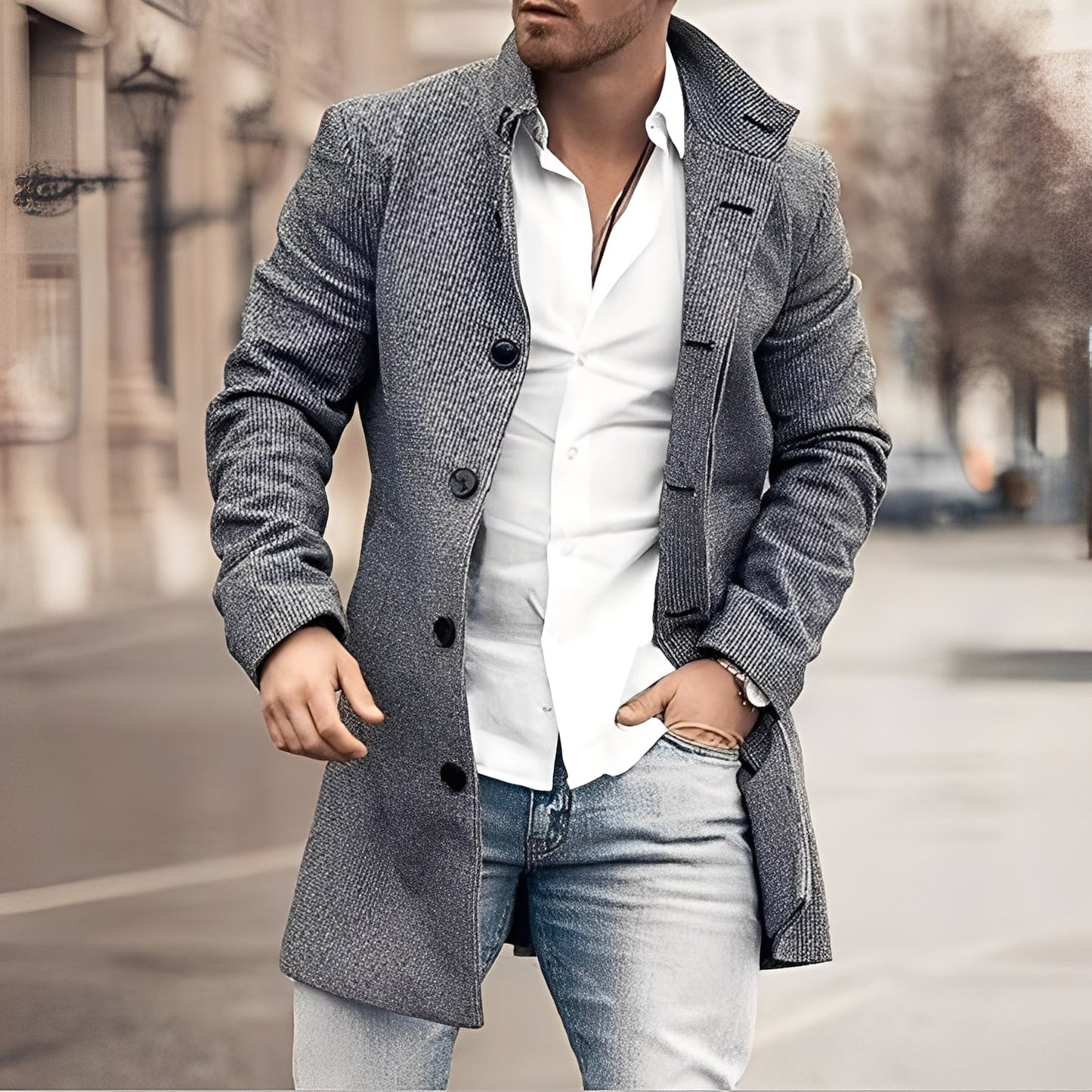 Luke - Eleganter langer Tweedmantel für Herren