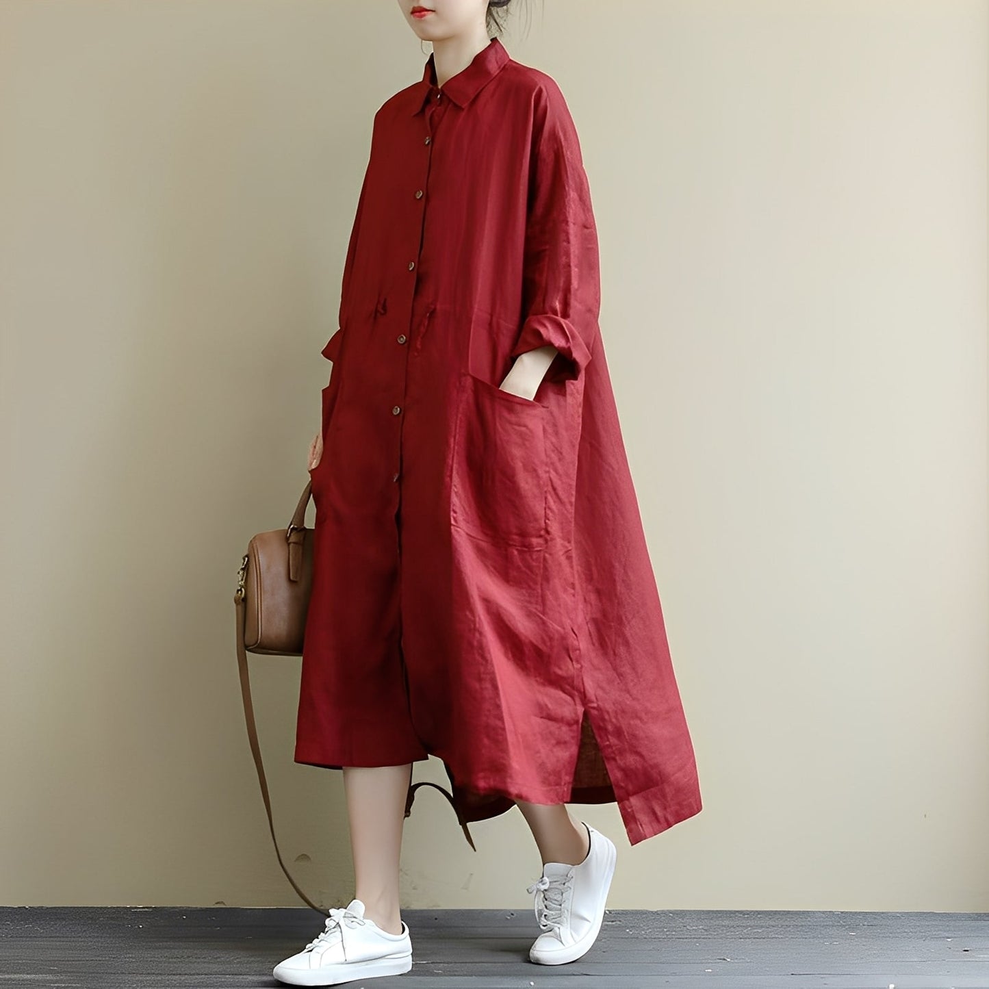 Chelsie - Frauen-Maxikleid mit weitem Schnitt und Knöpfen