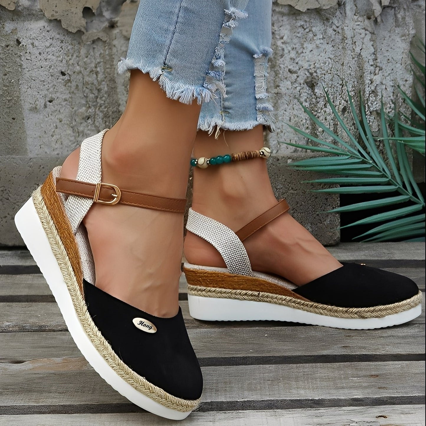 Elinor - Bequeme Keilabsatz-Hanfsandalen für Frauen