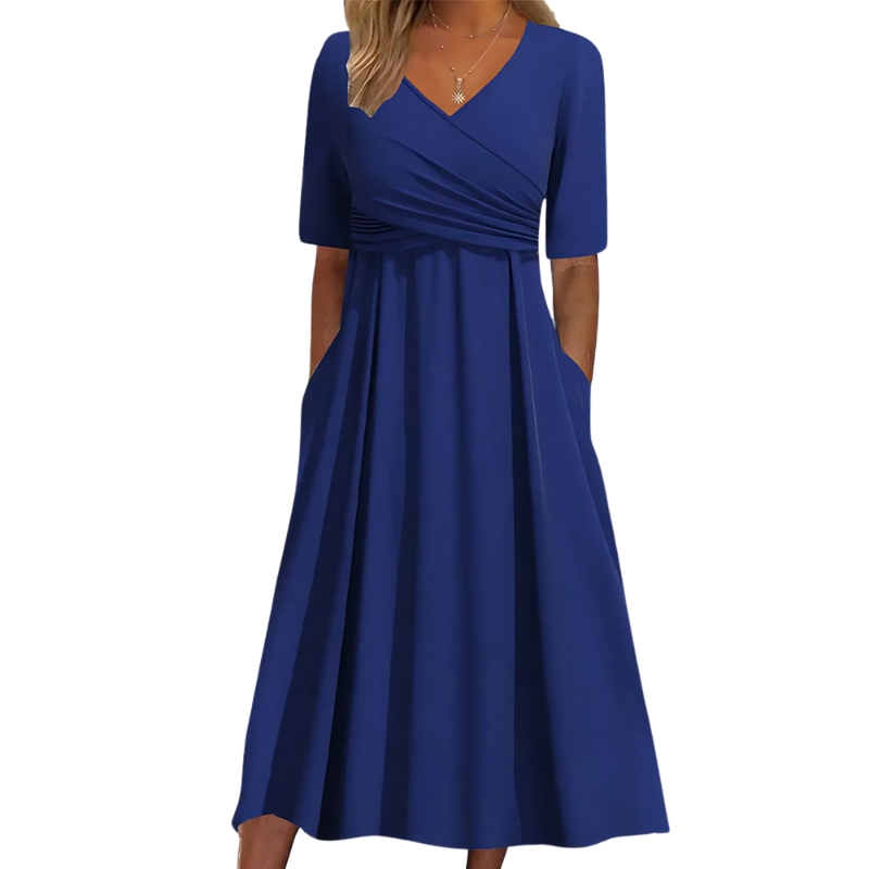 Esther – Kleid mit Kreuzplissee und V-Ausschnitt