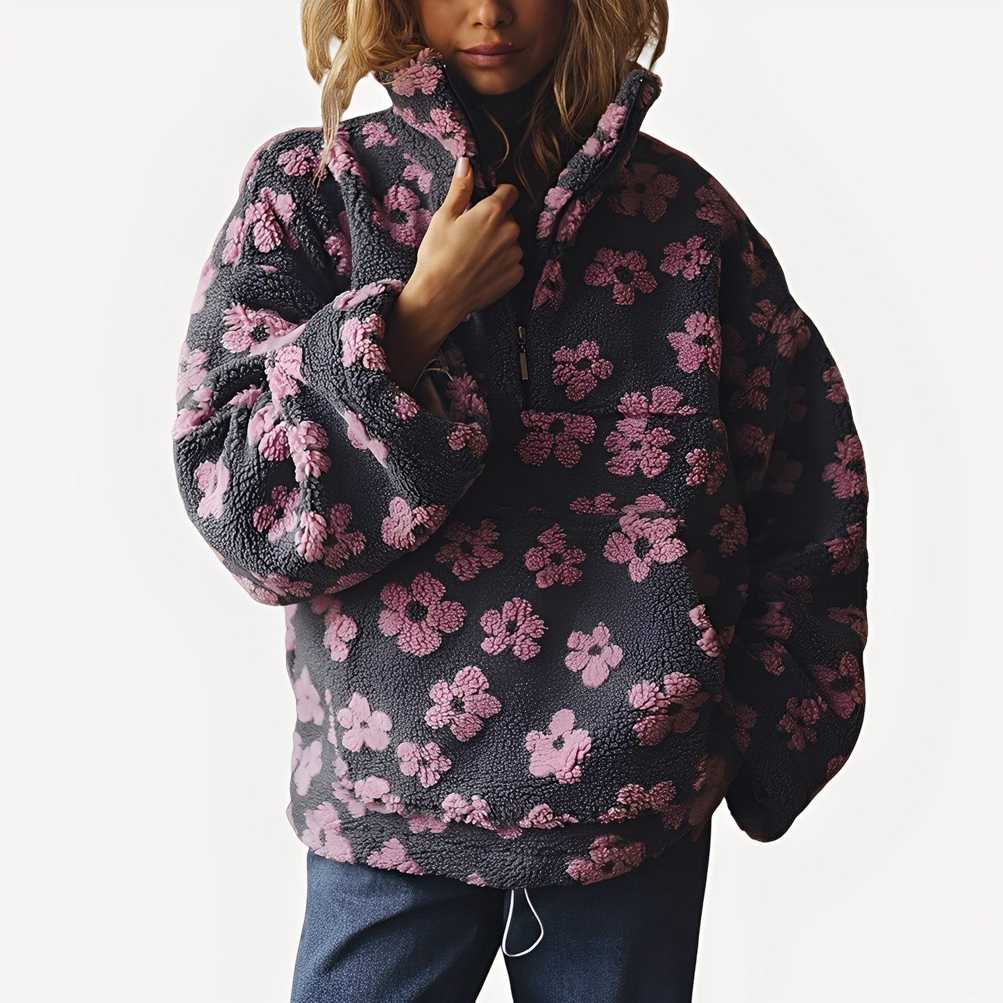 Elizabeth - Damen-Sherpa-Pullover mit elegantem Blumenprint