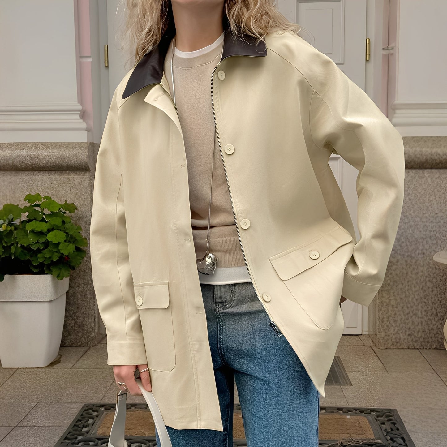 Eireen - Elegante, locker geschnittene Damenjacke mit Polokragen
