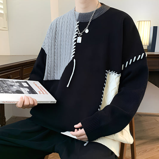Carter - Eleganter, warmer Herrenpullover im Patchwork-Look