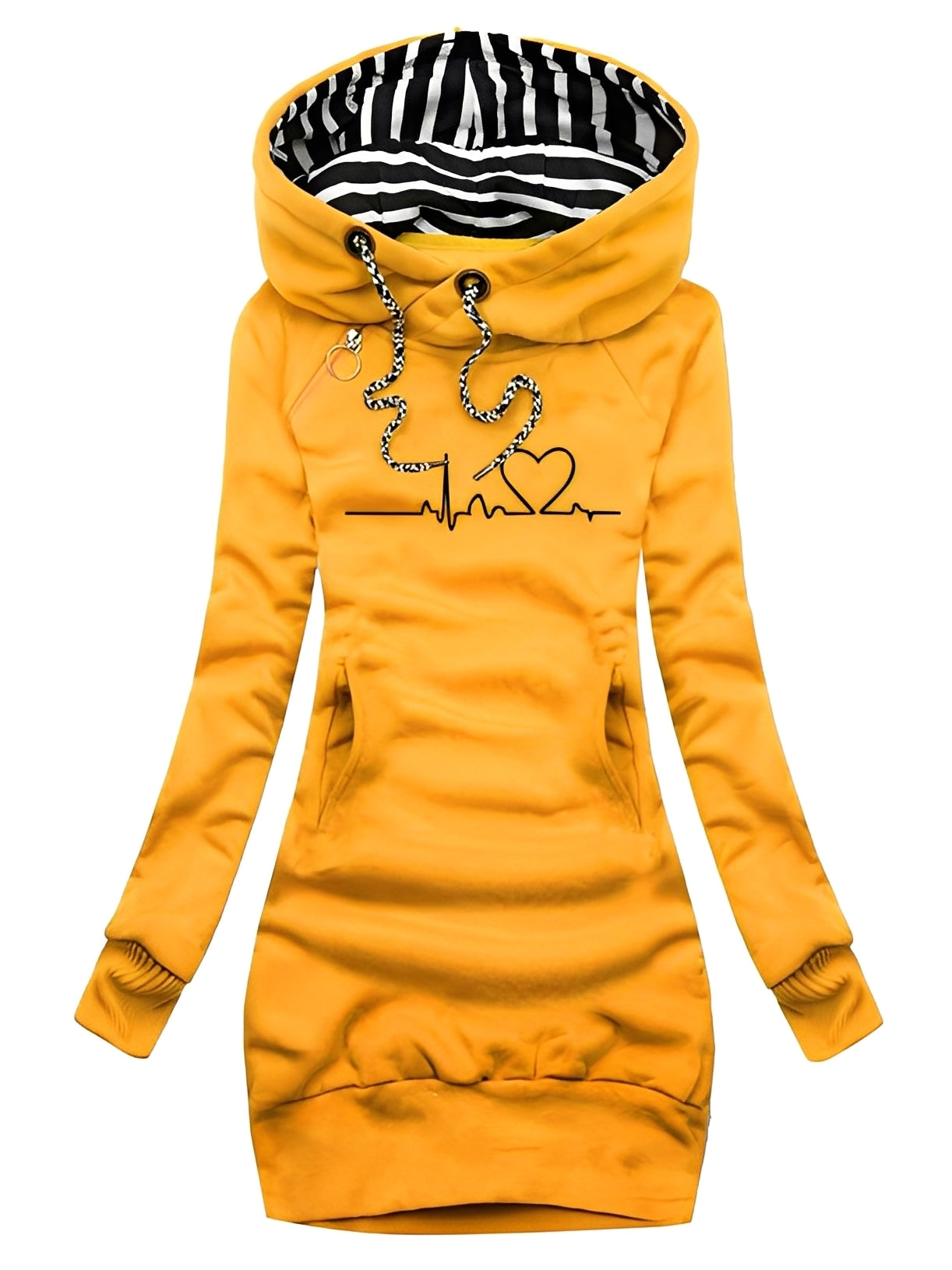 Roxanne - Langes Damen-Strickkleid mit Muster und Kapuze