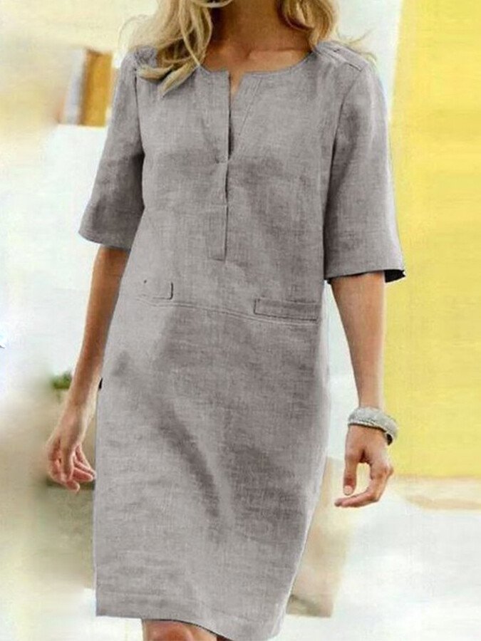 Rieke – Shiftkleid aus Leinen mit V-Ausschnitt