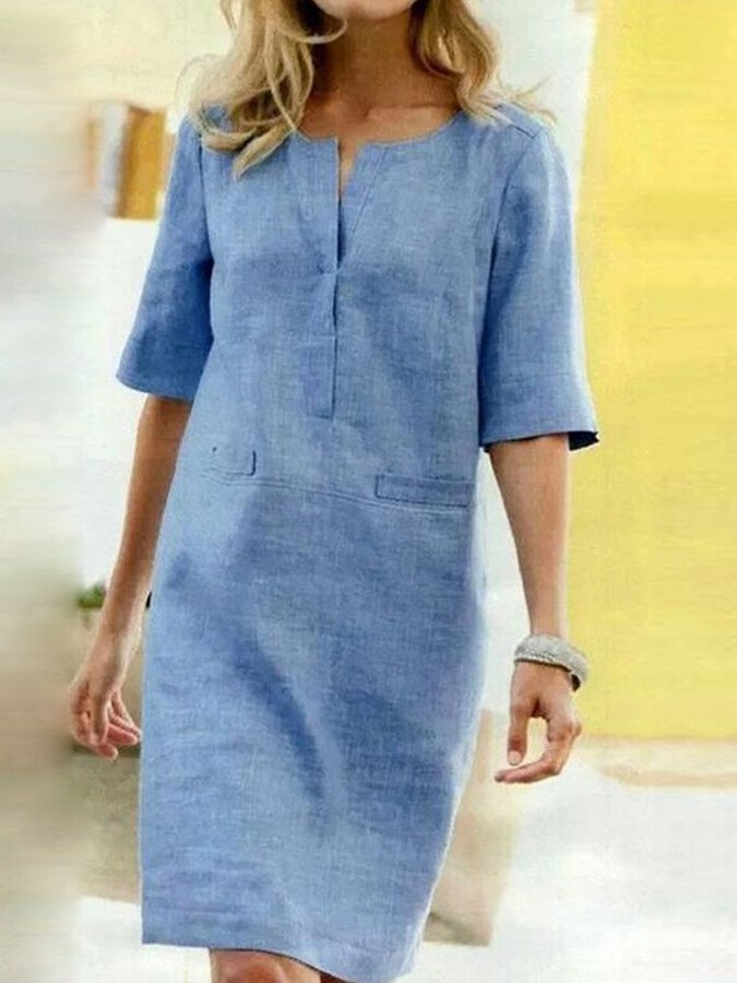 Rieke – Shiftkleid aus Leinen mit V-Ausschnitt