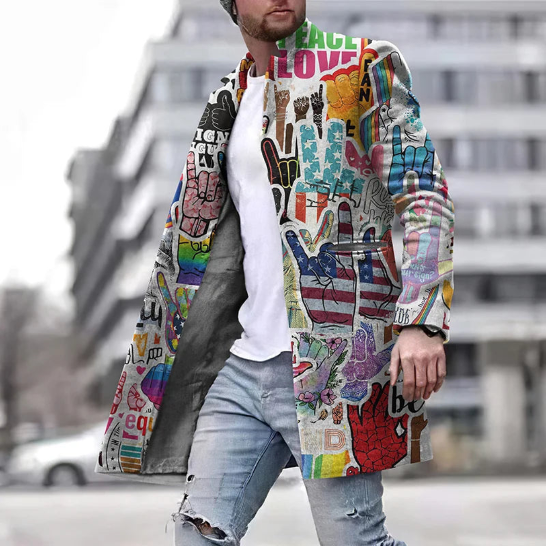 Franco – Herrenmantel mit Grafikdesign in Langform