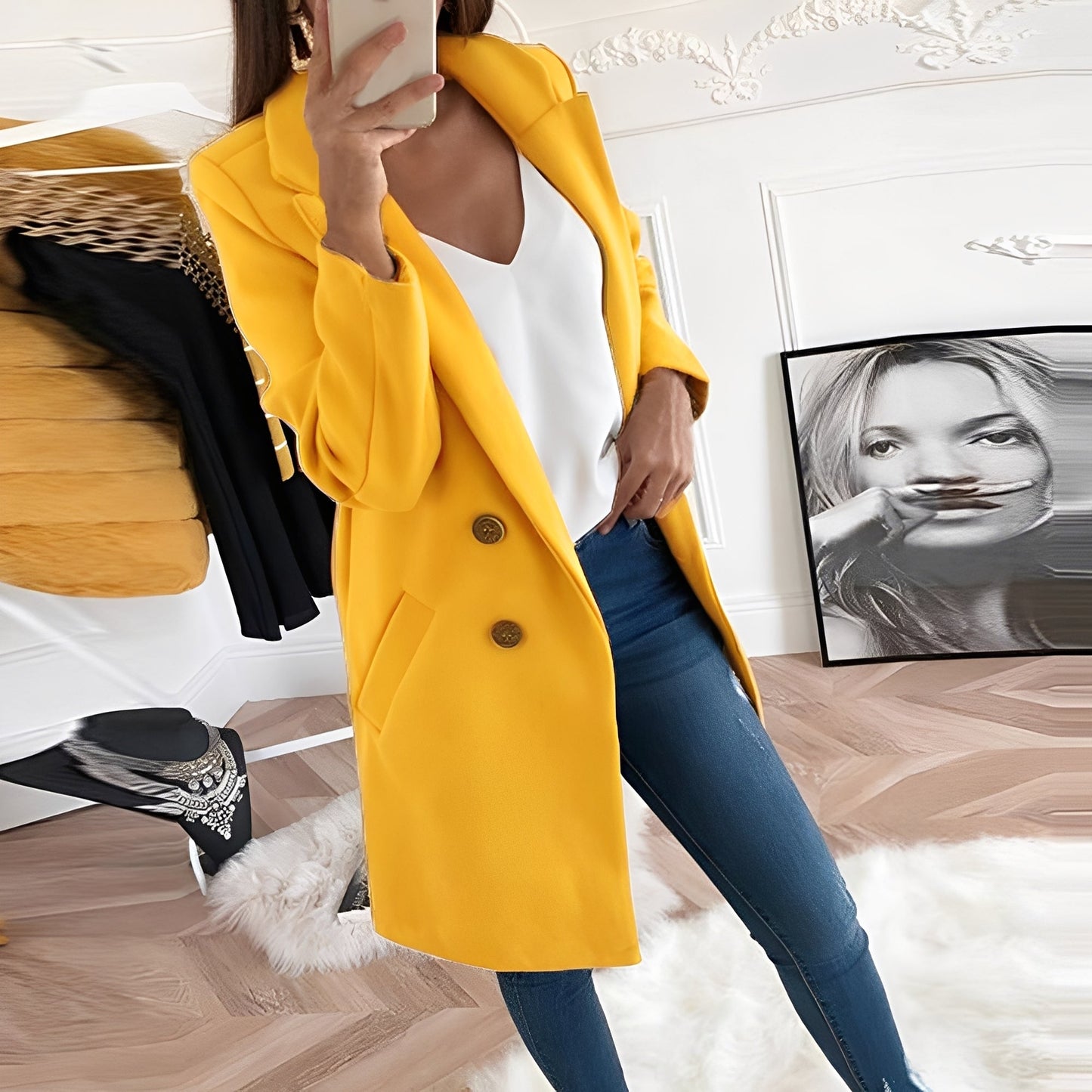 Chantal - Eleganter langer Damenmantel aus Wolle