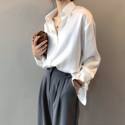 Briana - Schicke Satin-Seidenbluse mit Knöpfen für Damen