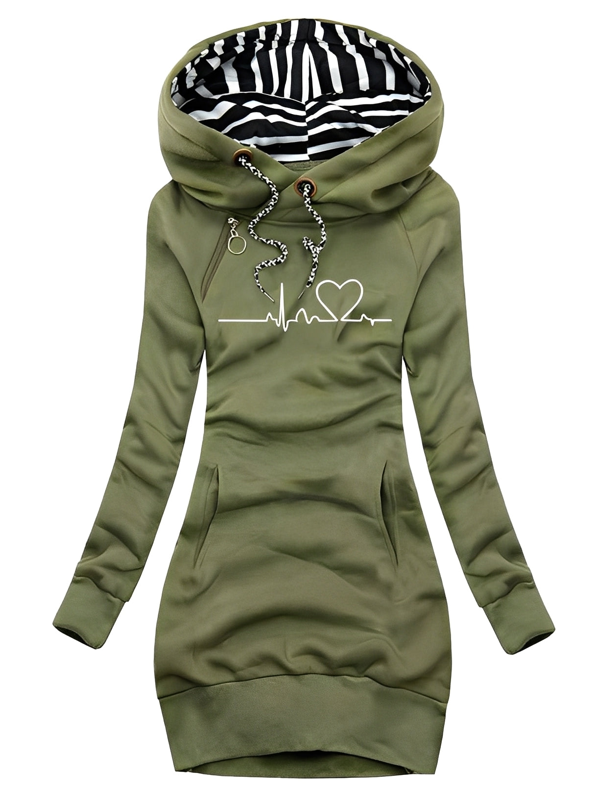 Roxanne - Langes Damen-Strickkleid mit Muster und Kapuze