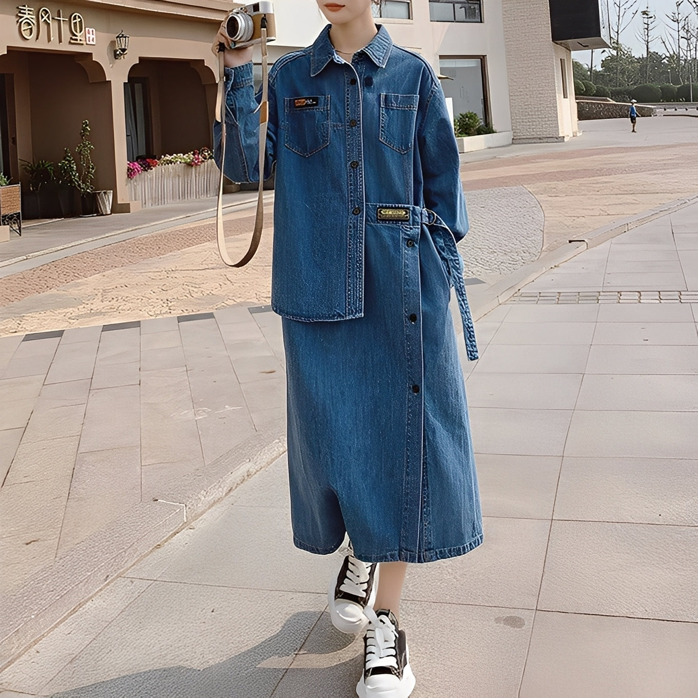 Christabel - Langes Retro-Jeanskleid mit Taschen für Frauen