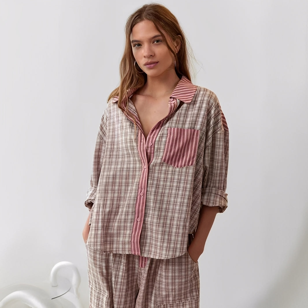 Elenora - Bequemes, lockeres Damen-Pyjama-Set, zweiteilig