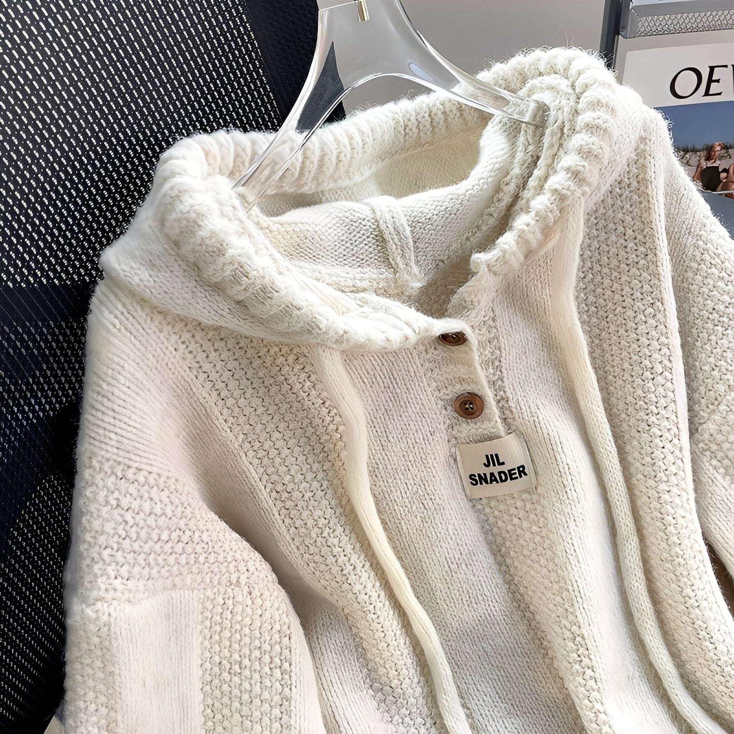 Haylee - Bequemer gestrickter Hoodie mit Knöpfen für Damen