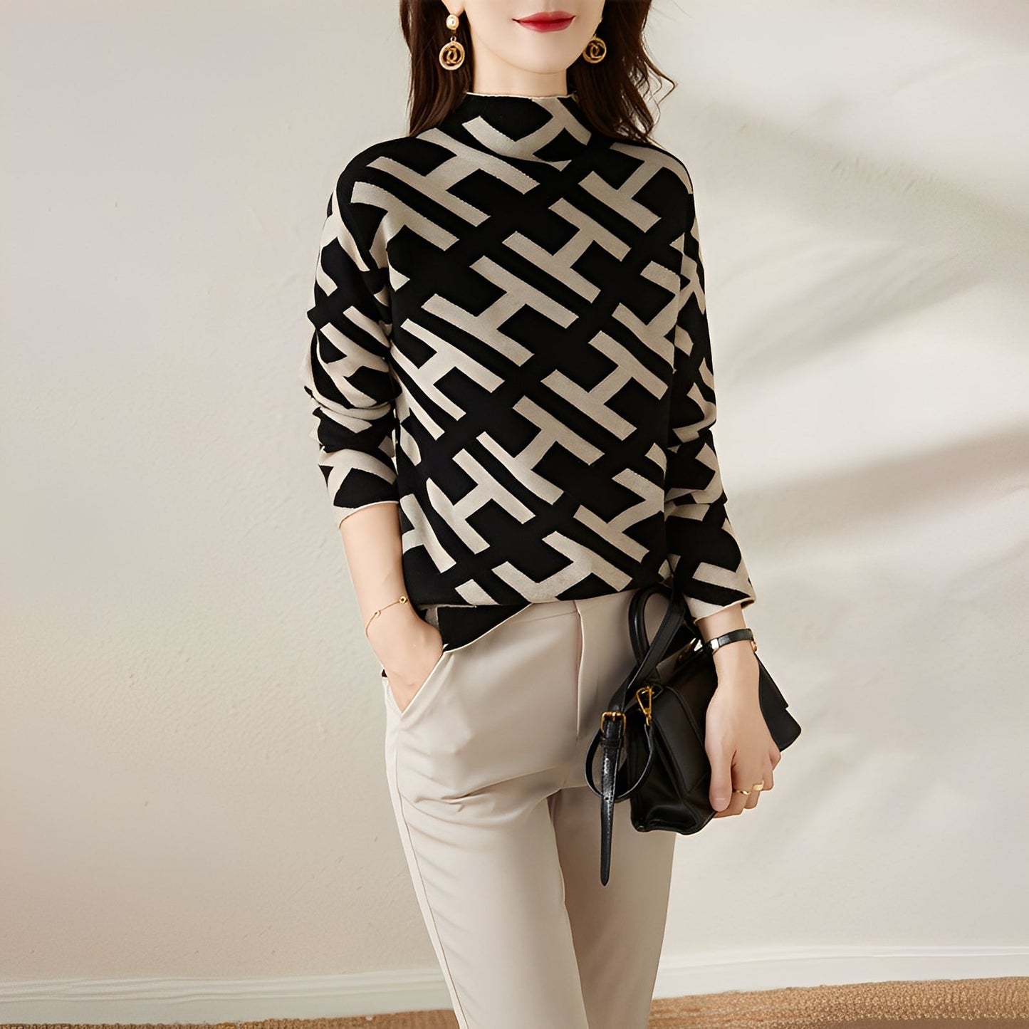 Eleanor - Stilvolles Damen-Stricktop mit langen Ärmeln im Design