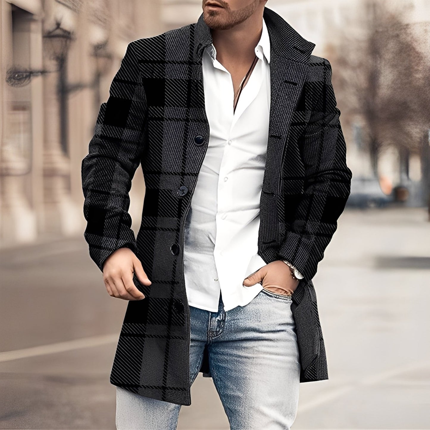 Luke - Eleganter langer Tweedmantel für Herren