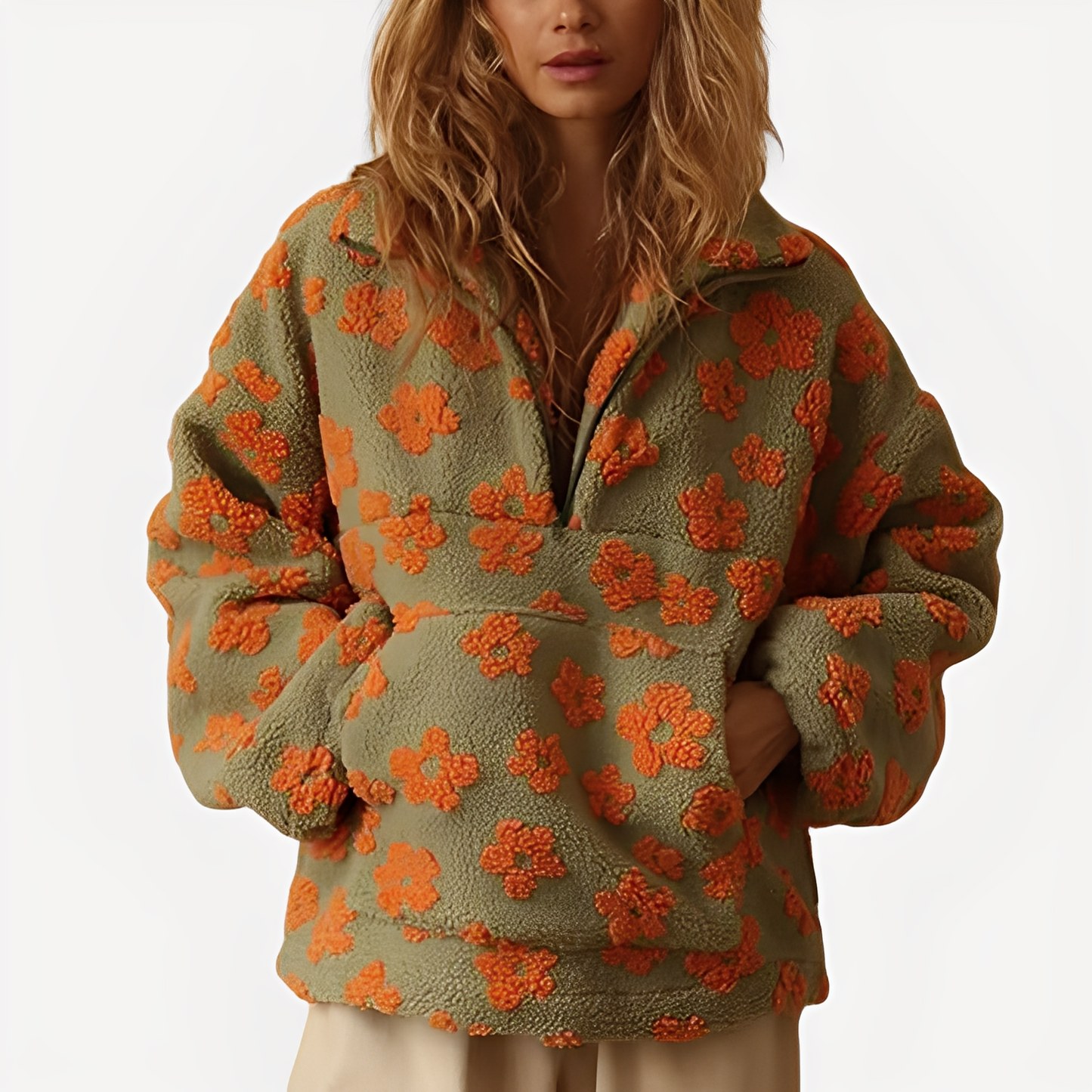 Elizabeth - Damen-Sherpa-Pullover mit elegantem Blumenprint