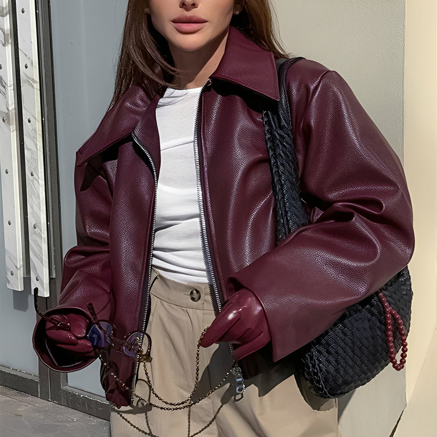 Lesley - Modische Damen-Lederjacke mit Zipper