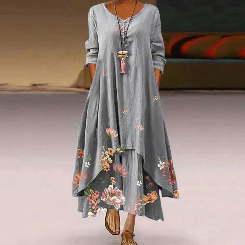 Elira – Zweilagiges Maxikleid mit Print